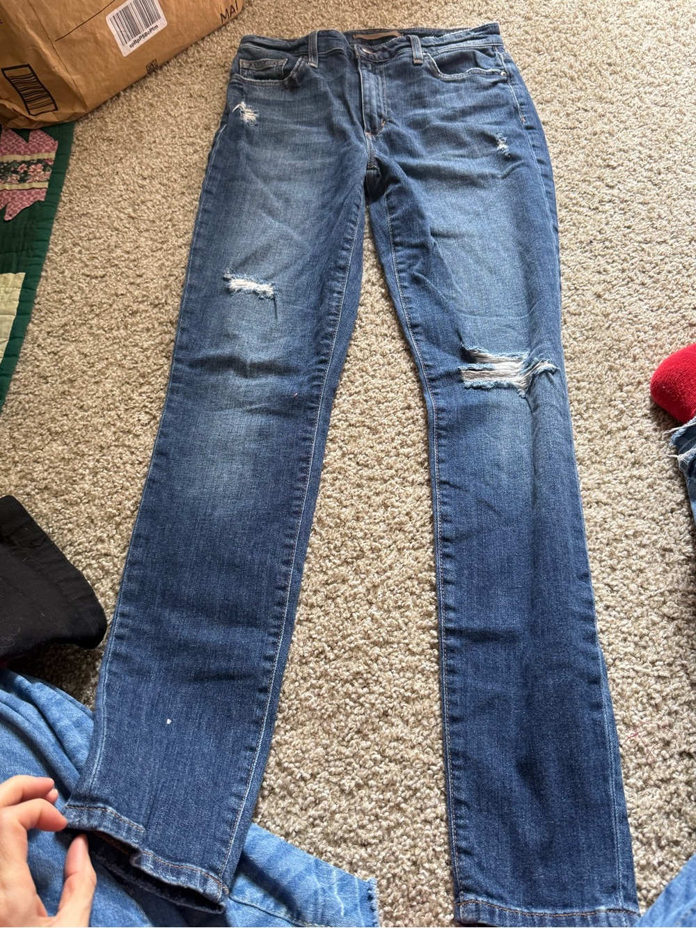 Women’s Distressed Blue Denim Jeans - Classic Straight Leg